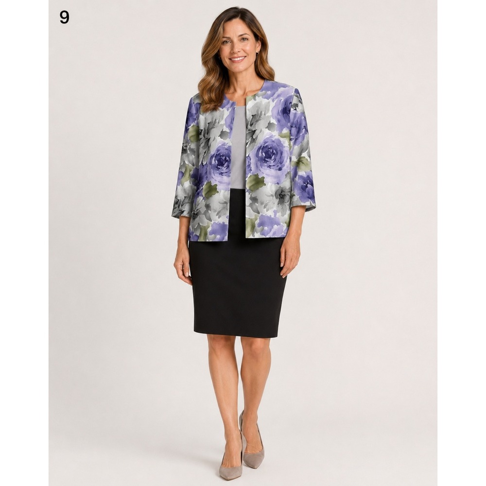 Alfred Dunner Blazer Jacket Womens 14 White Purple Floral Easter Church NEW